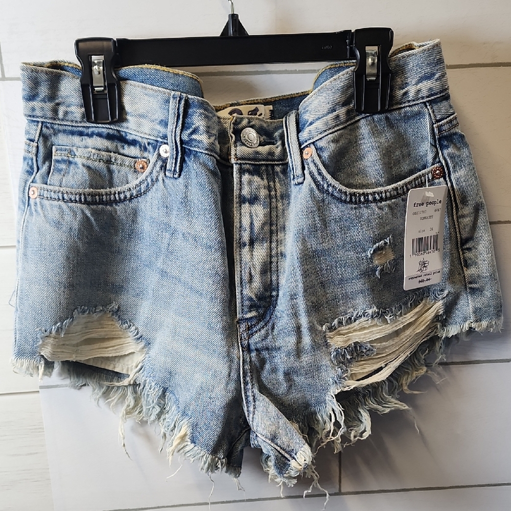 NWT Free People Blue Distressed Jean Shorts